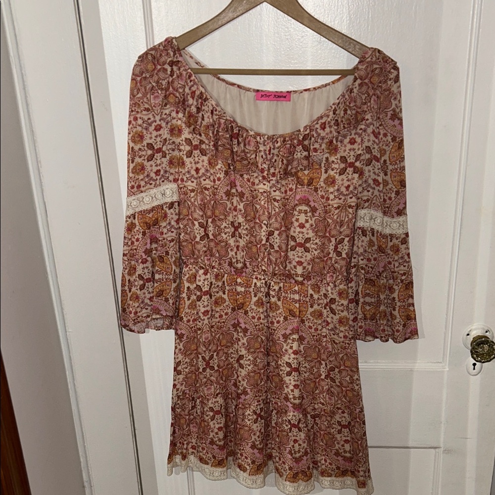 Betsey Johnson never worn Boho floral dress with lace details.